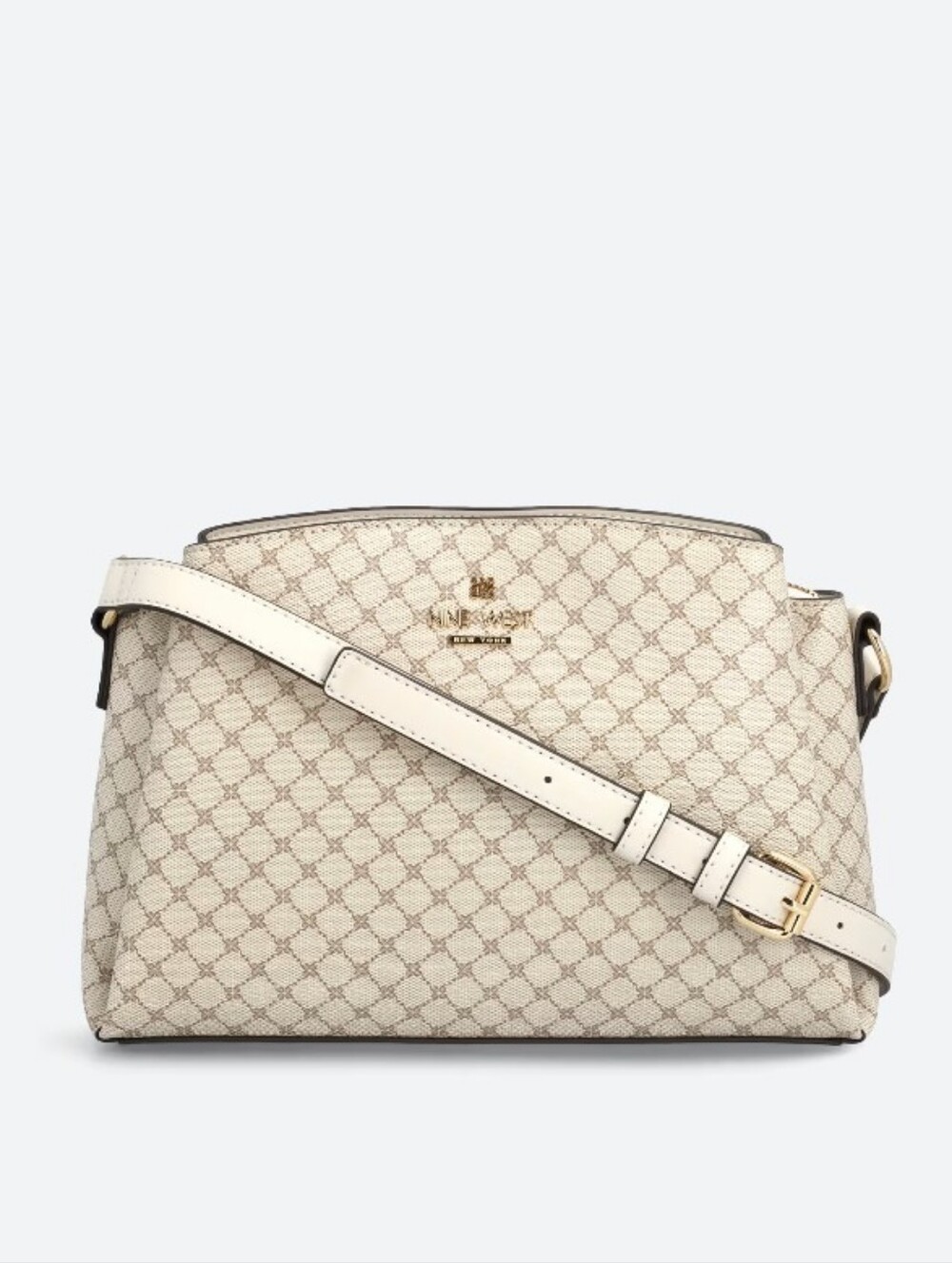 Nine West Cream Patterned Dome Crossbody with Gold Logo - Picture 3 of 8